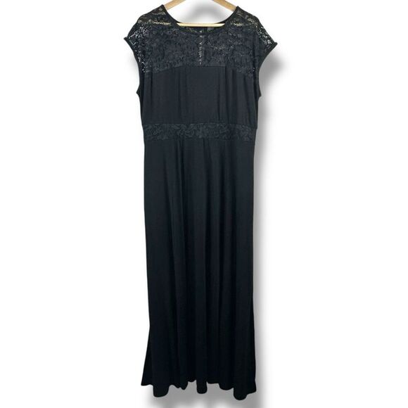 Torrid Womens Size 1X Cap Sleeve Lace Inset Maxi Dress Black Long Elevated Basic - Picture 1 of 8